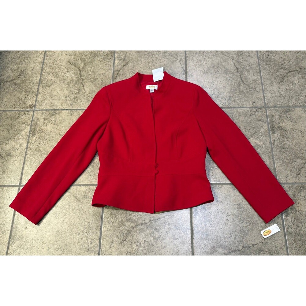 Talbots Red Peplum Blazer Jacket 2 Button Front Collarless Suit Coat Size 12